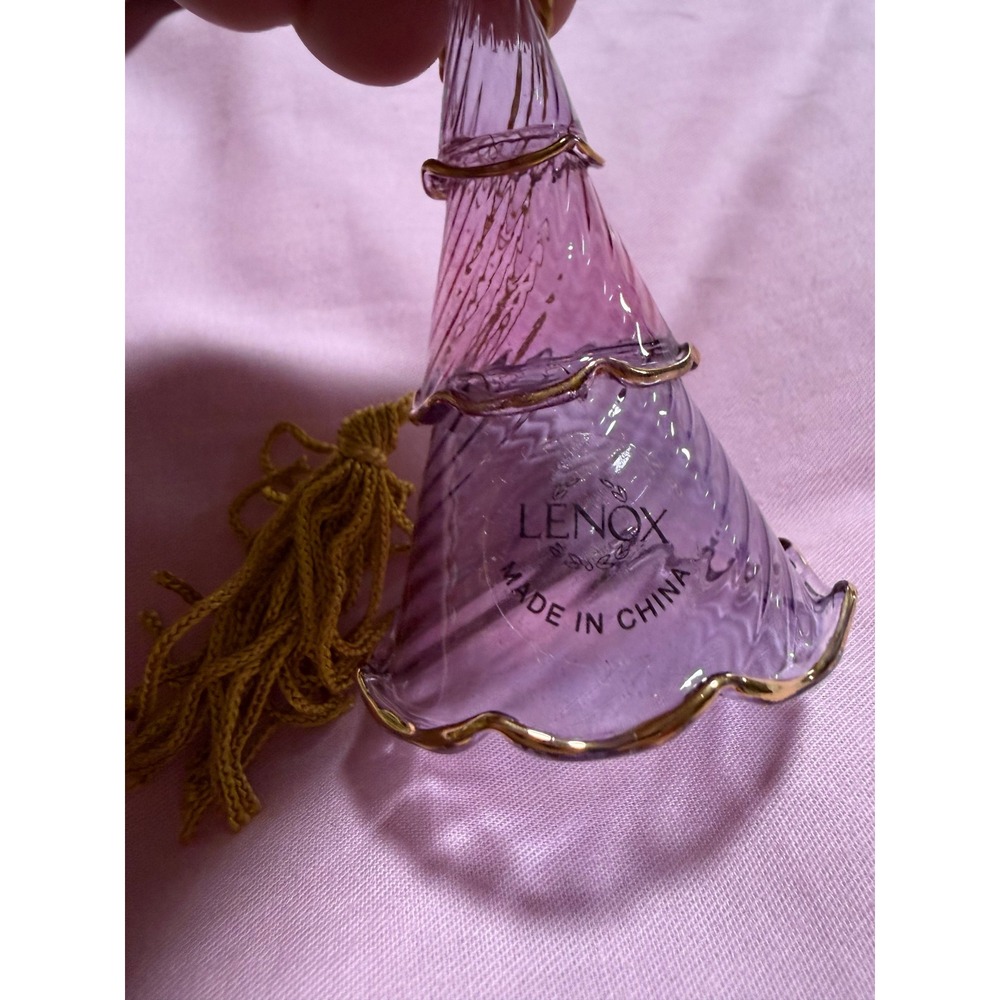 Lenox Purple Blown Glass Christmas Tree Ornament Gold Trim Tassel 4 inch